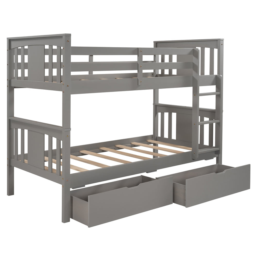 White Double Twin Size Ladder Bunk Bed With Drawers By Homeroots | Beds | Modishstore - 13