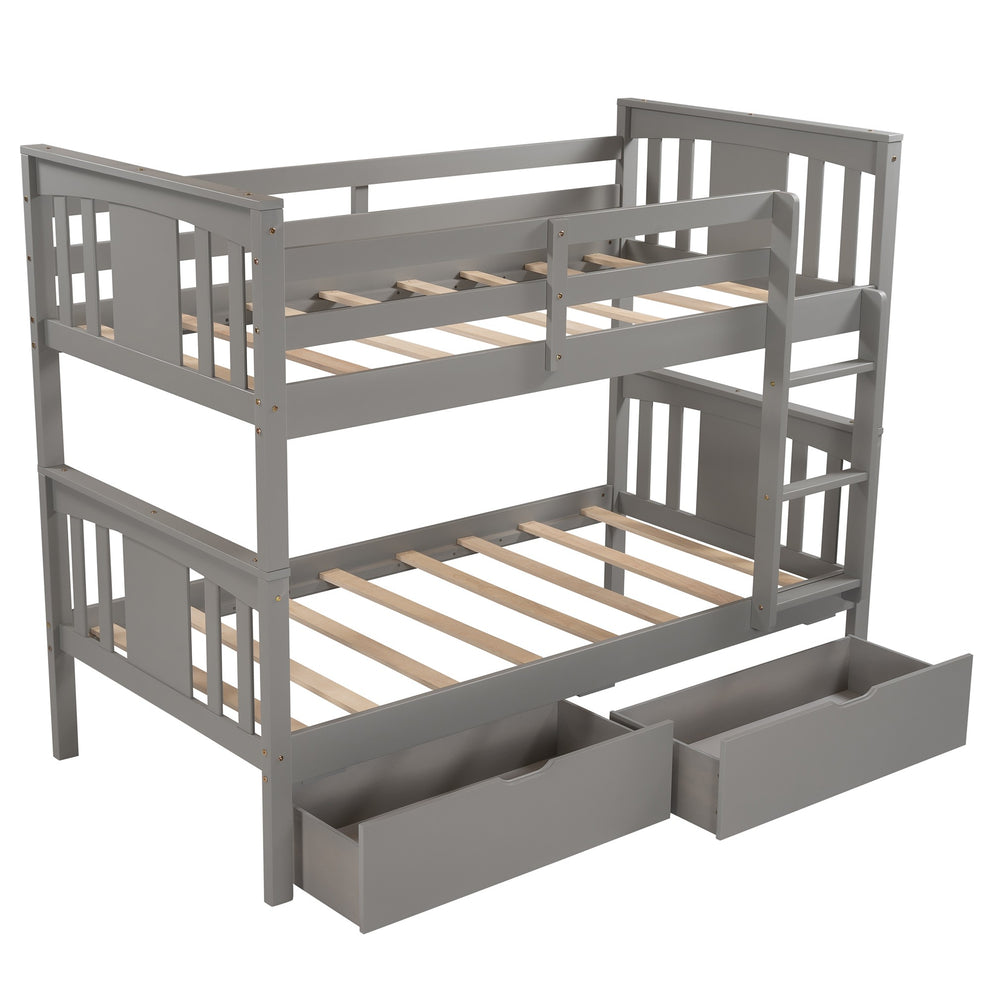 White Double Twin Size Ladder Bunk Bed With Drawers By Homeroots | Beds | Modishstore - 14