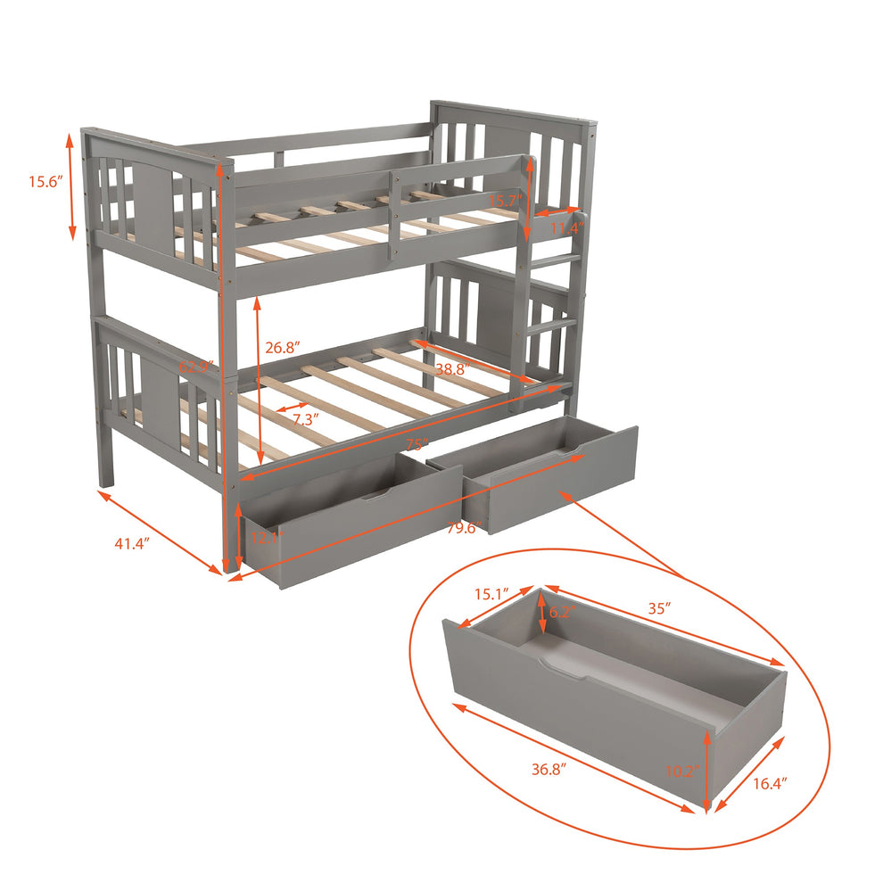 White Double Twin Size Ladder Bunk Bed With Drawers By Homeroots | Beds | Modishstore - 15