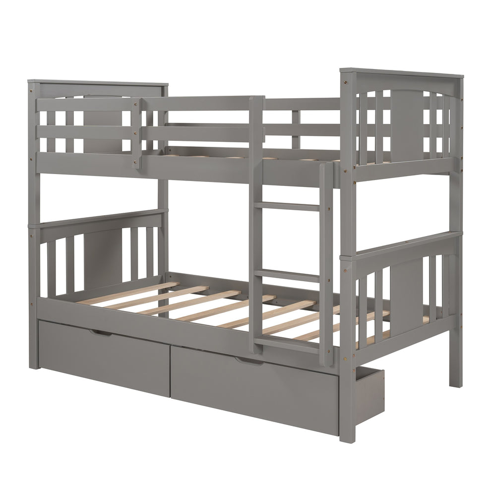 White Double Twin Size Ladder Bunk Bed With Drawers By Homeroots | Beds | Modishstore - 16