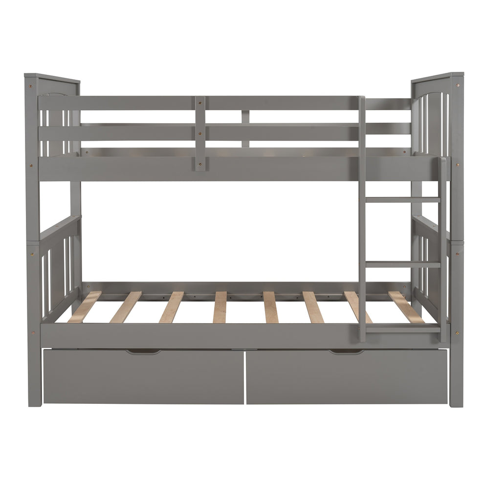White Double Twin Size Ladder Bunk Bed With Drawers By Homeroots | Beds | Modishstore - 17