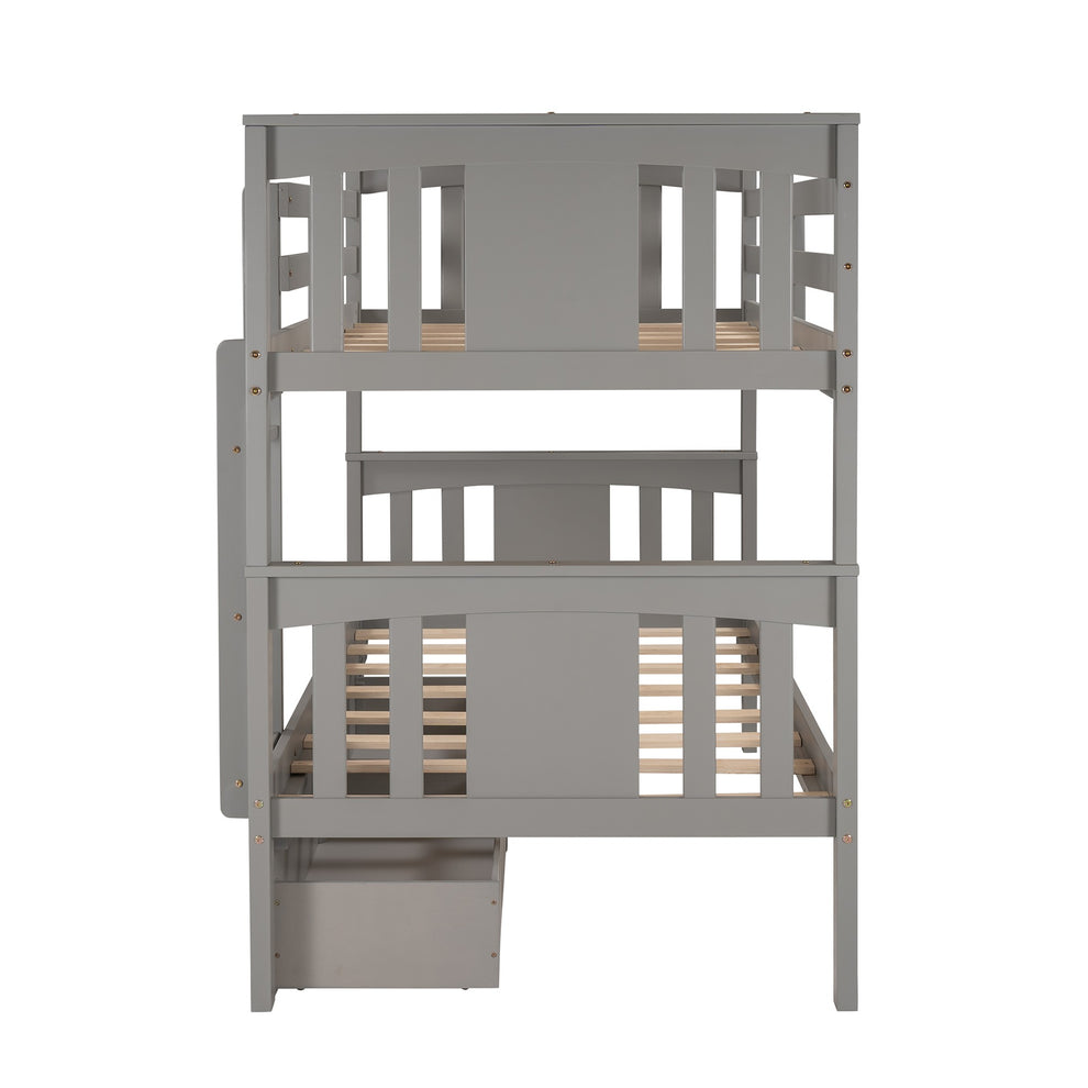 White Double Twin Size Ladder Bunk Bed With Drawers By Homeroots | Beds | Modishstore - 18