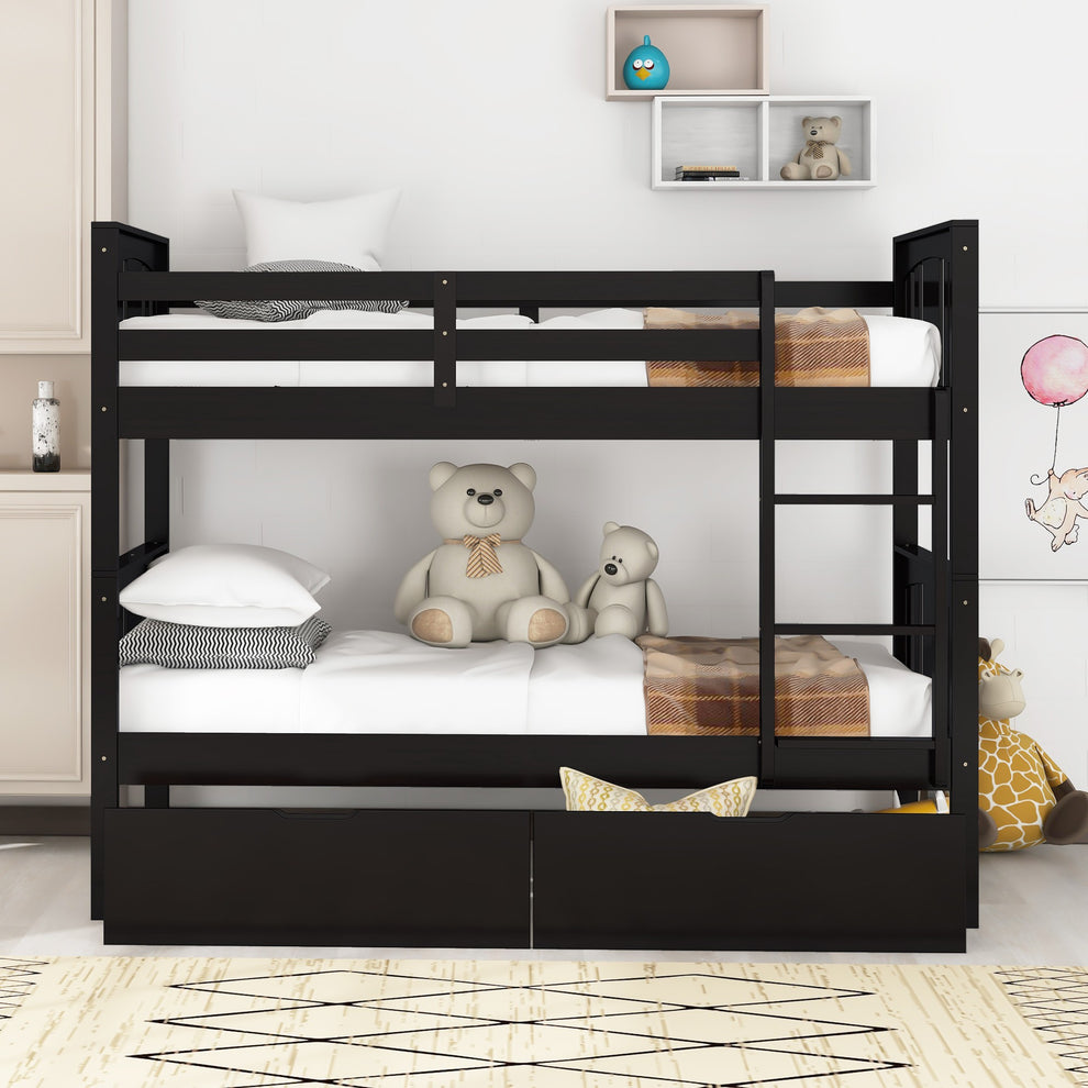 White Double Twin Size Ladder Bunk Bed With Drawers By Homeroots | Beds | Modishstore - 20