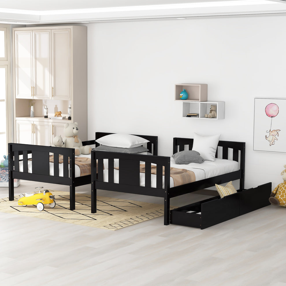 White Double Twin Size Ladder Bunk Bed With Drawers By Homeroots | Beds | Modishstore - 21