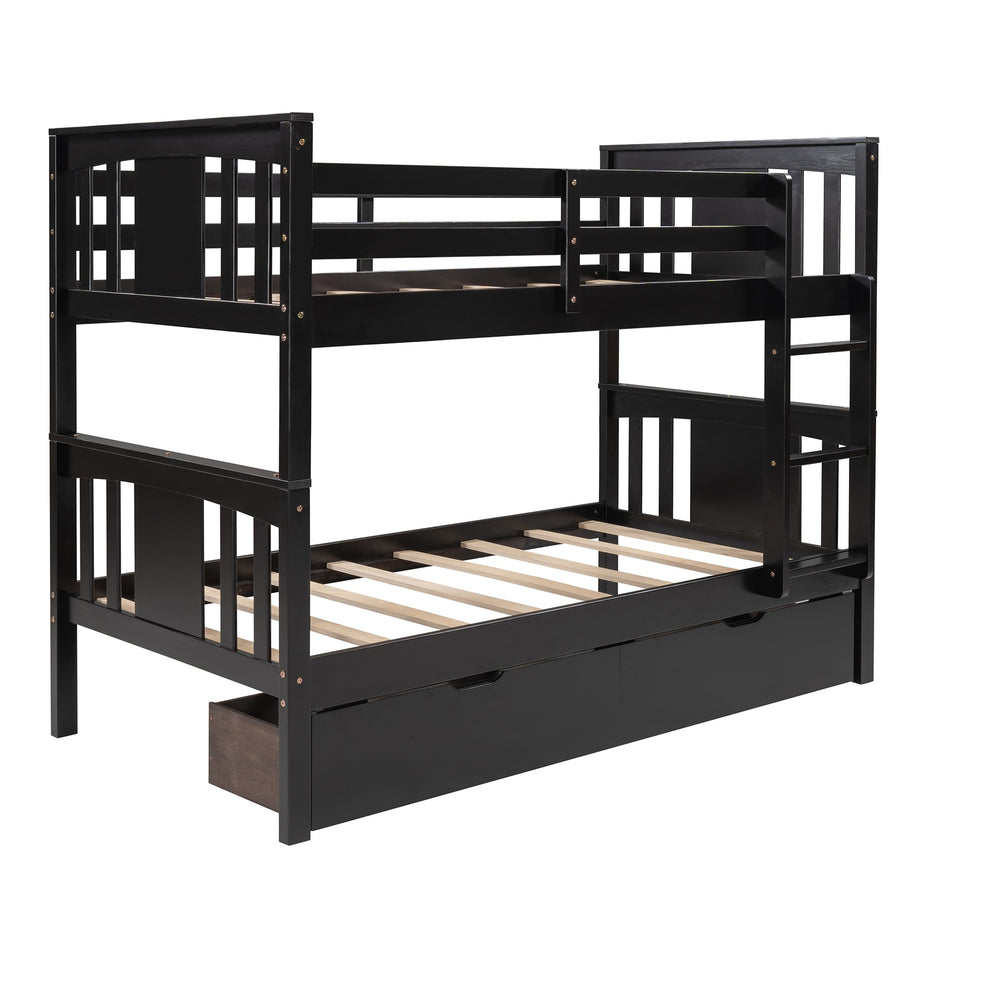 White Double Twin Size Ladder Bunk Bed With Drawers By Homeroots | Beds | Modishstore - 22