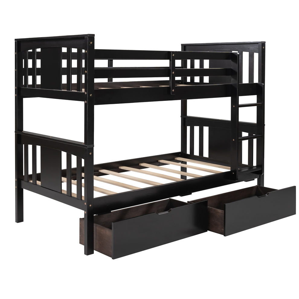 White Double Twin Size Ladder Bunk Bed With Drawers By Homeroots | Beds | Modishstore - 23