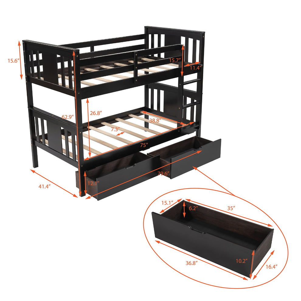 White Double Twin Size Ladder Bunk Bed With Drawers By Homeroots | Beds | Modishstore - 24