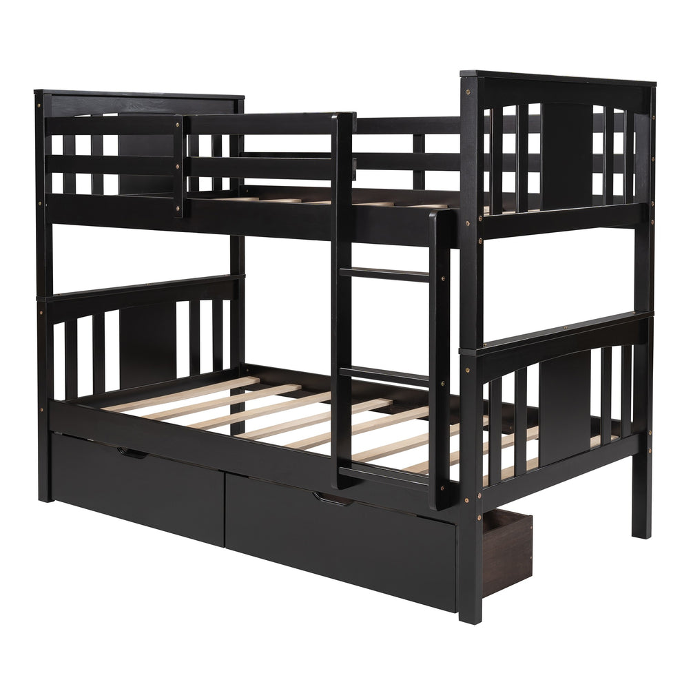 White Double Twin Size Ladder Bunk Bed With Drawers By Homeroots | Beds | Modishstore - 25
