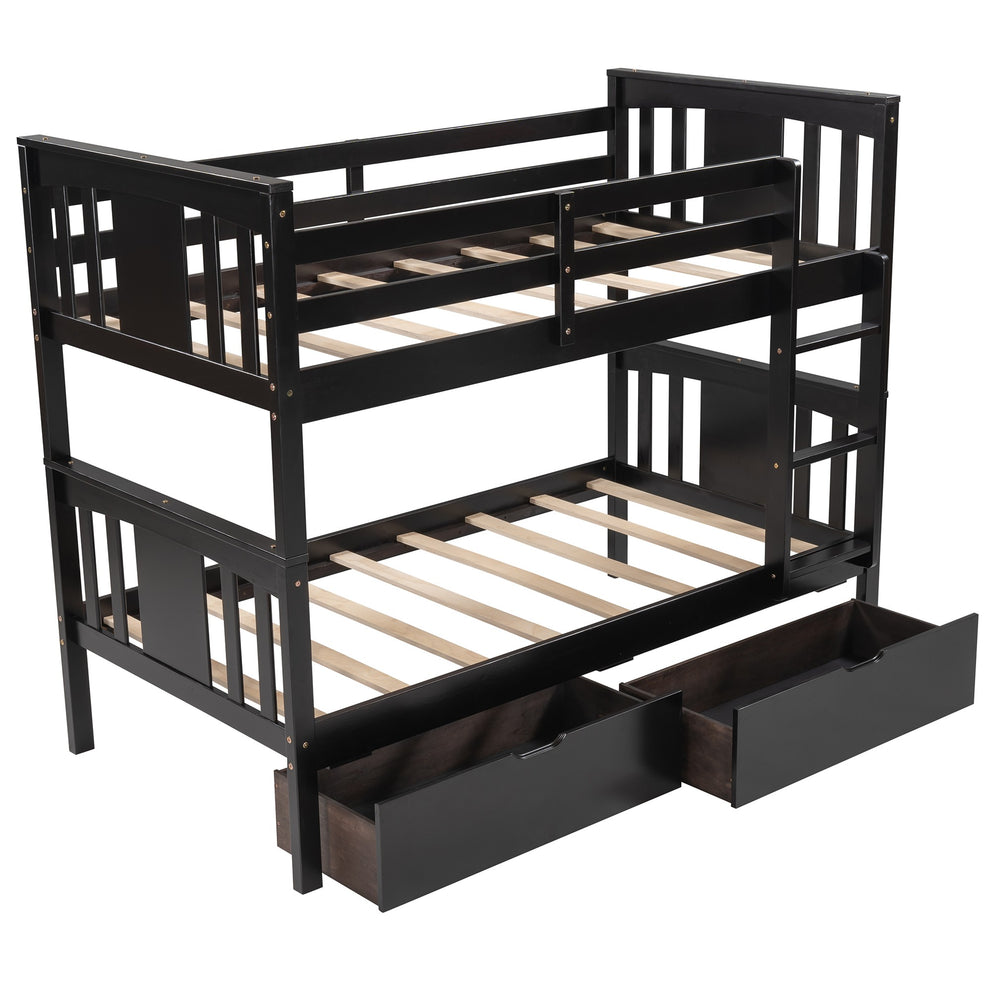 White Double Twin Size Ladder Bunk Bed With Drawers By Homeroots | Beds | Modishstore - 26