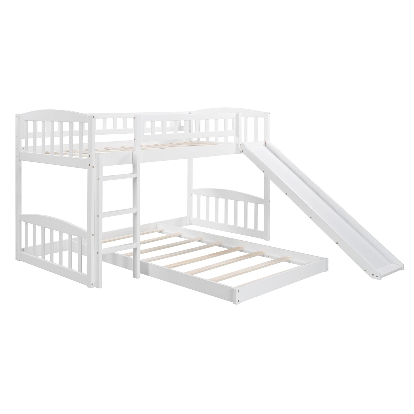 White Double Twin Size Ladder And Slide Bunk Bed By Homeroots | Beds | Modishstore - 3