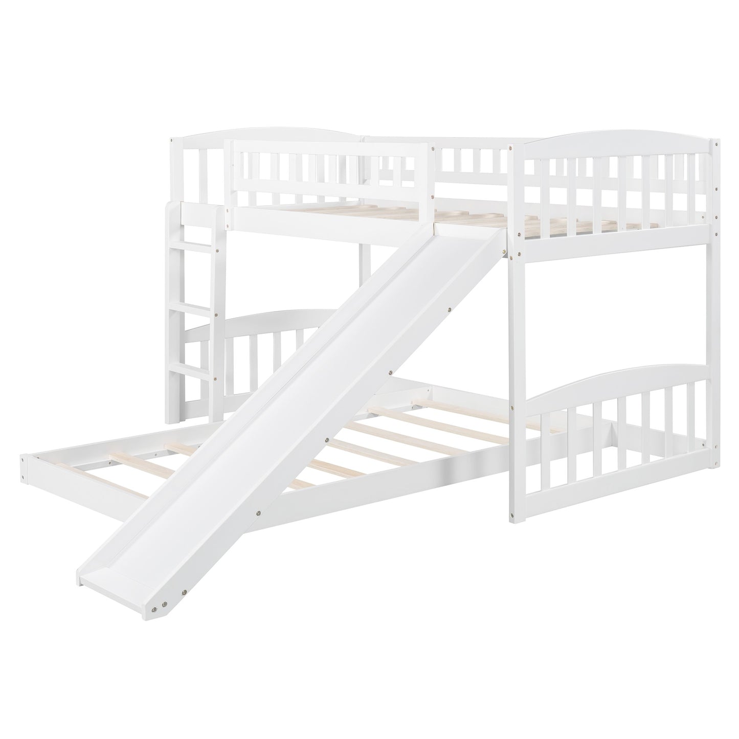 White Double Twin Size Ladder And Slide Bunk Bed By Homeroots | Beds | Modishstore - 5