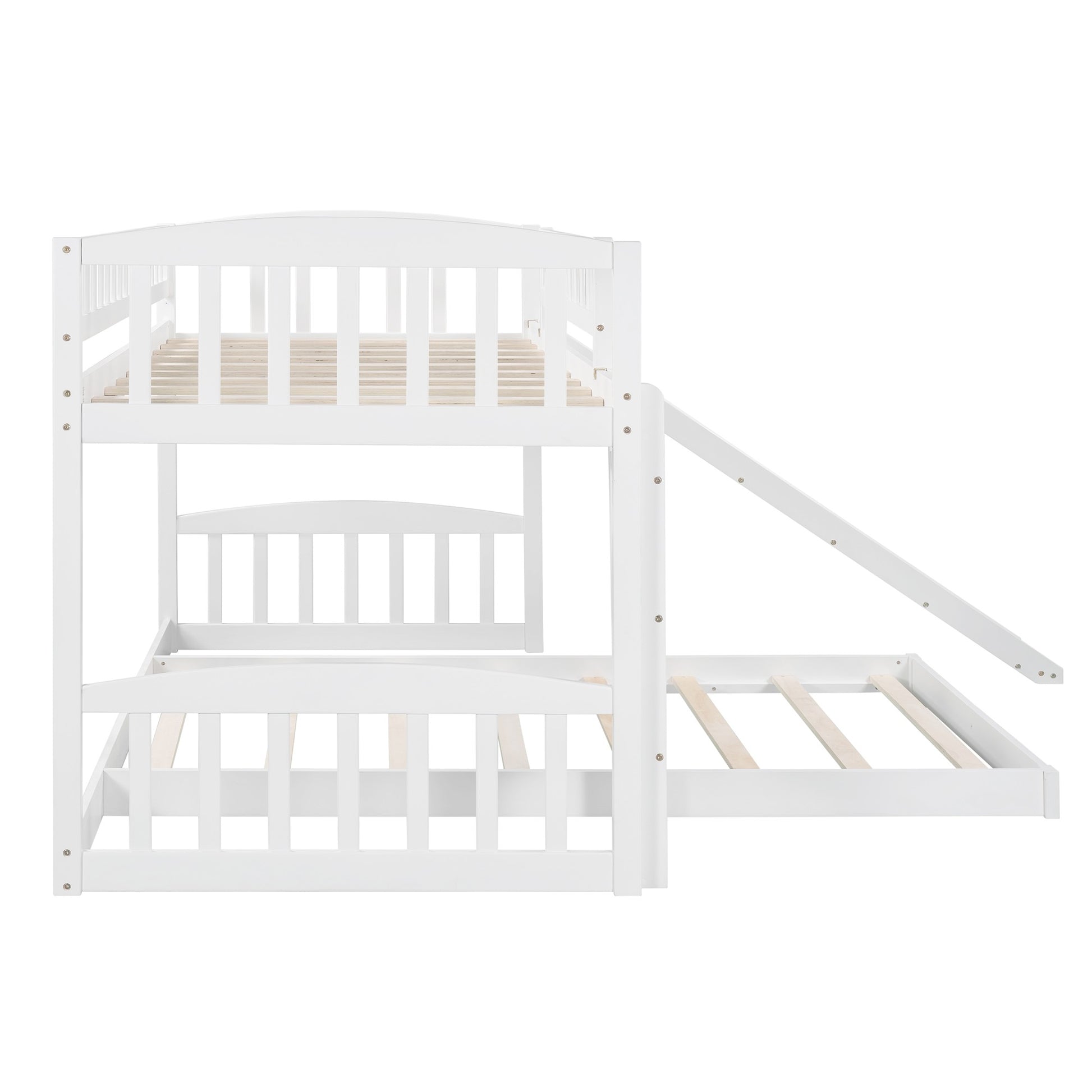 White Double Twin Size Ladder And Slide Bunk Bed By Homeroots | Beds | Modishstore - 7