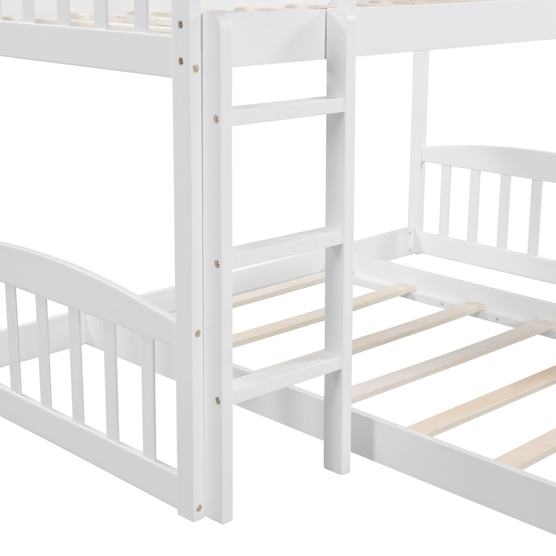 White Double Twin Size Ladder And Slide Bunk Bed By Homeroots | Beds | Modishstore - 8