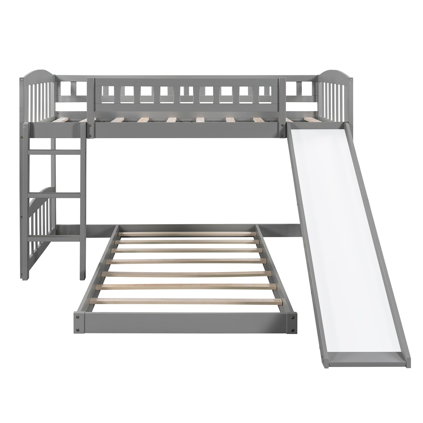 White Double Twin Size Ladder And Slide Bunk Bed By Homeroots | Beds | Modishstore - 12