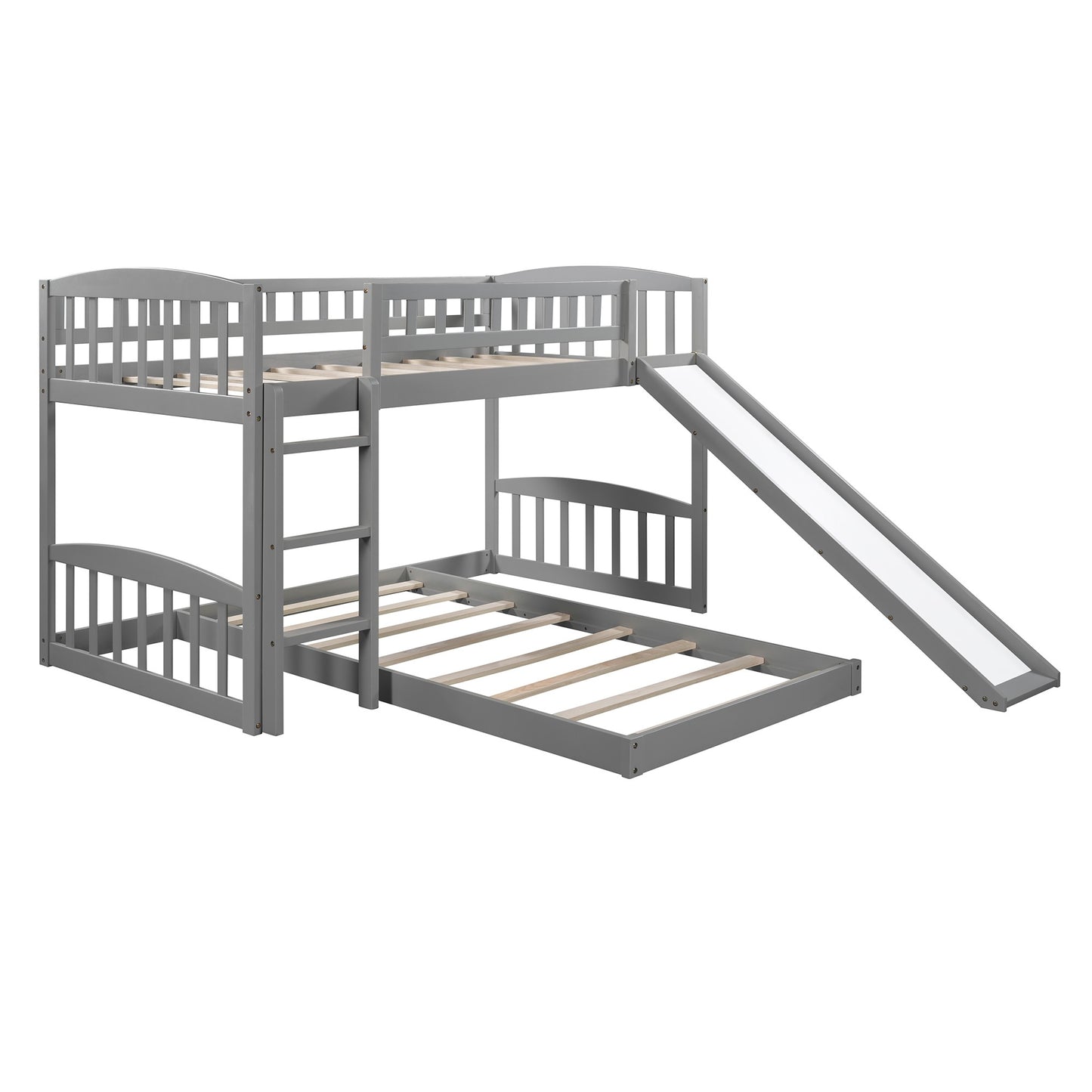 White Double Twin Size Ladder And Slide Bunk Bed By Homeroots | Beds | Modishstore - 13