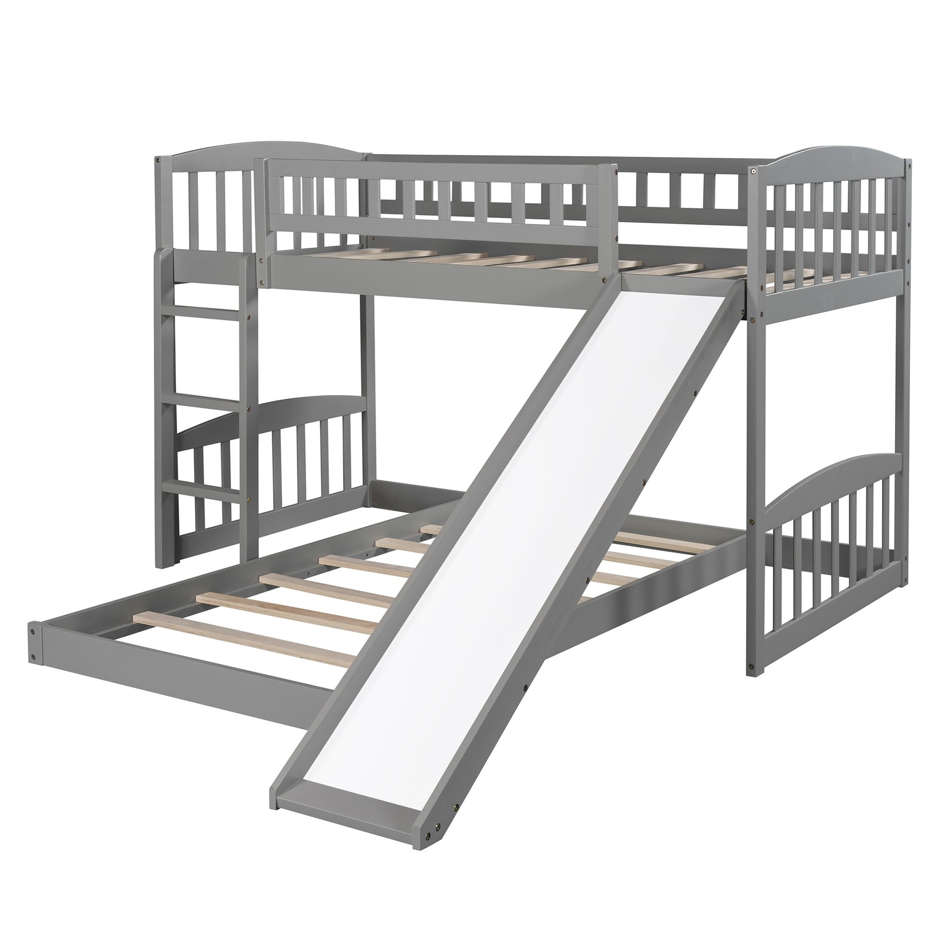 White Double Twin Size Ladder And Slide Bunk Bed By Homeroots | Beds | Modishstore - 14