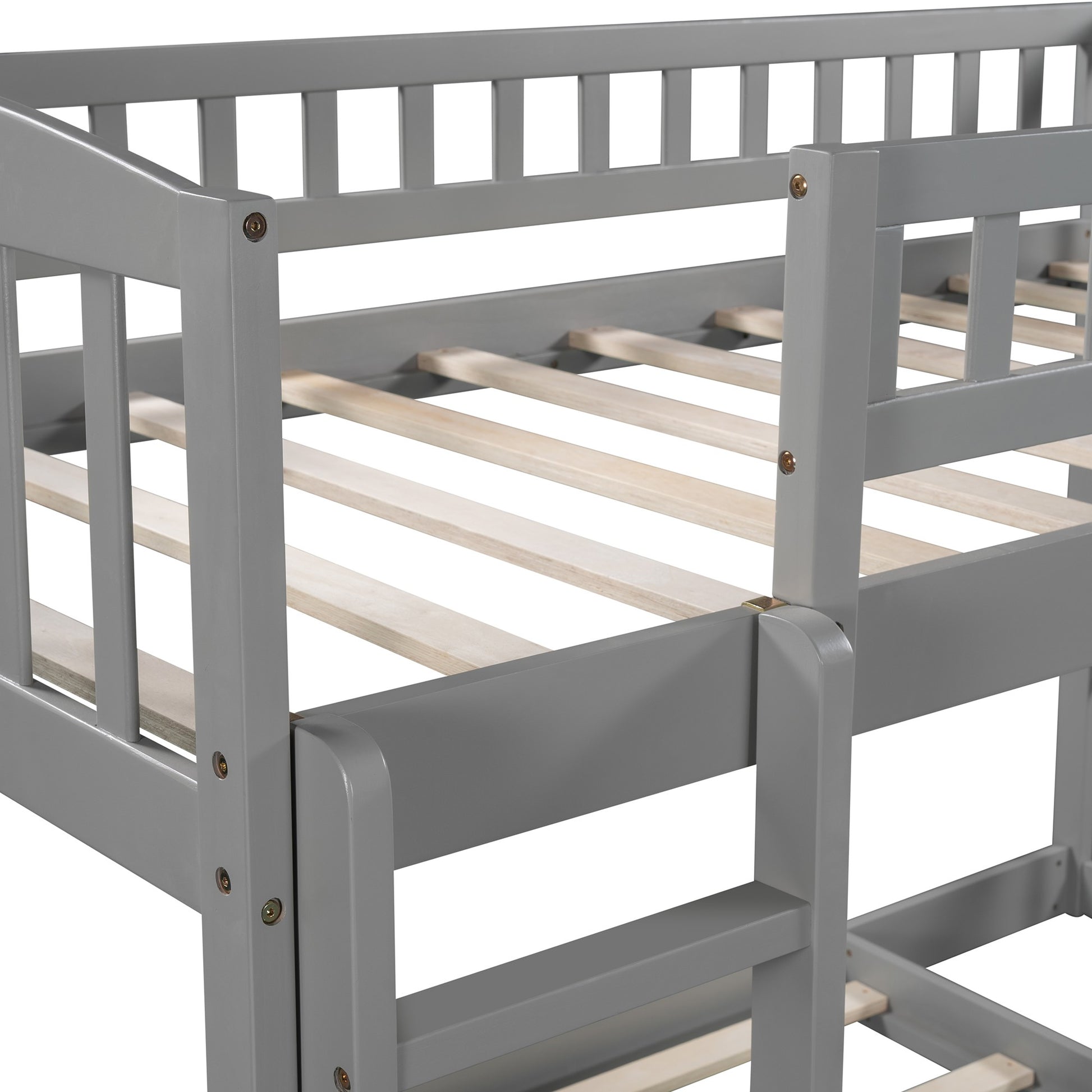 White Double Twin Size Ladder And Slide Bunk Bed By Homeroots | Beds | Modishstore - 17