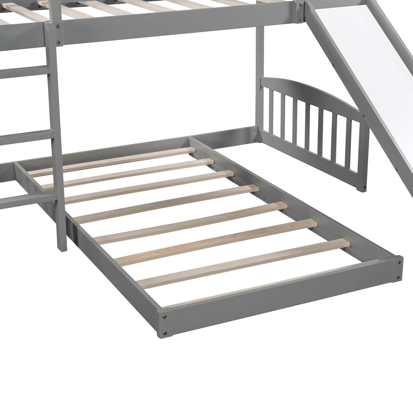 White Double Twin Size Ladder And Slide Bunk Bed By Homeroots | Beds | Modishstore - 18