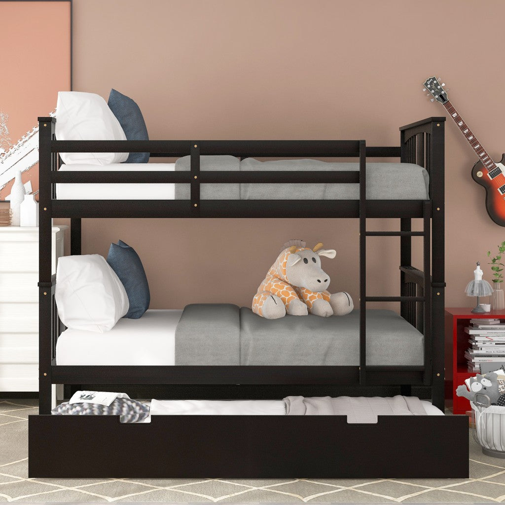 Brown Double Full Size Over Twin Trundle Bunk Bed By Homeroots | Beds | Modishstore - 2