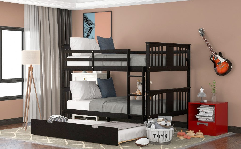 Brown Double Full Size Over Twin Trundle Bunk Bed By Homeroots | Beds | Modishstore - 3