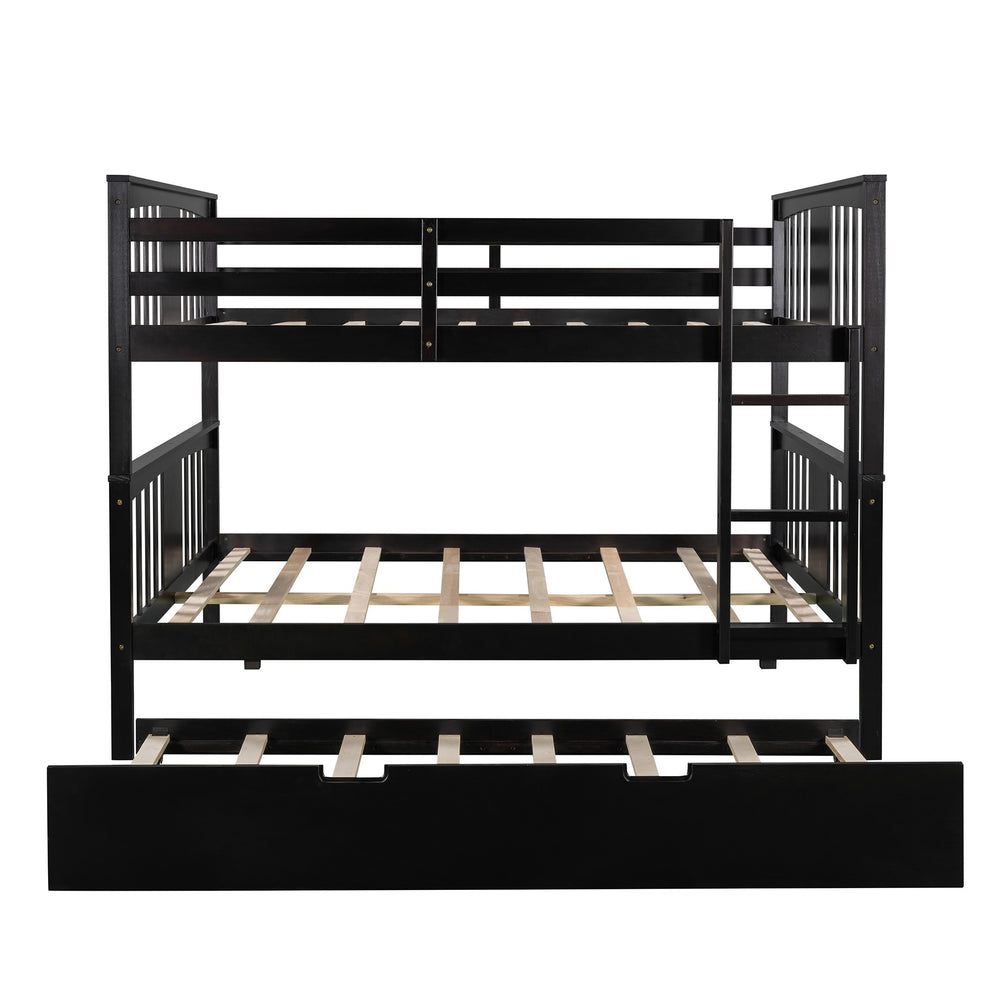Brown Double Full Size Over Twin Trundle Bunk Bed By Homeroots | Beds | Modishstore - 4