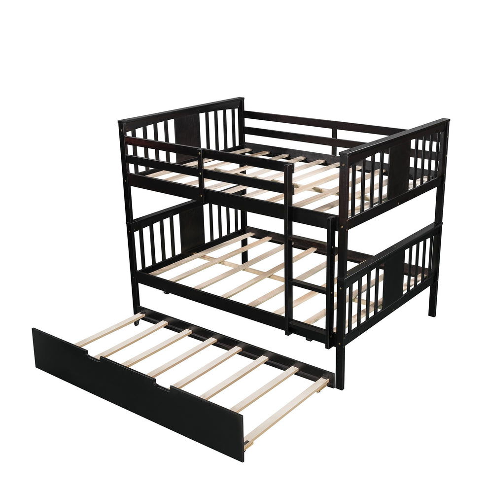 Brown Double Full Size Over Twin Trundle Bunk Bed By Homeroots | Beds | Modishstore - 5