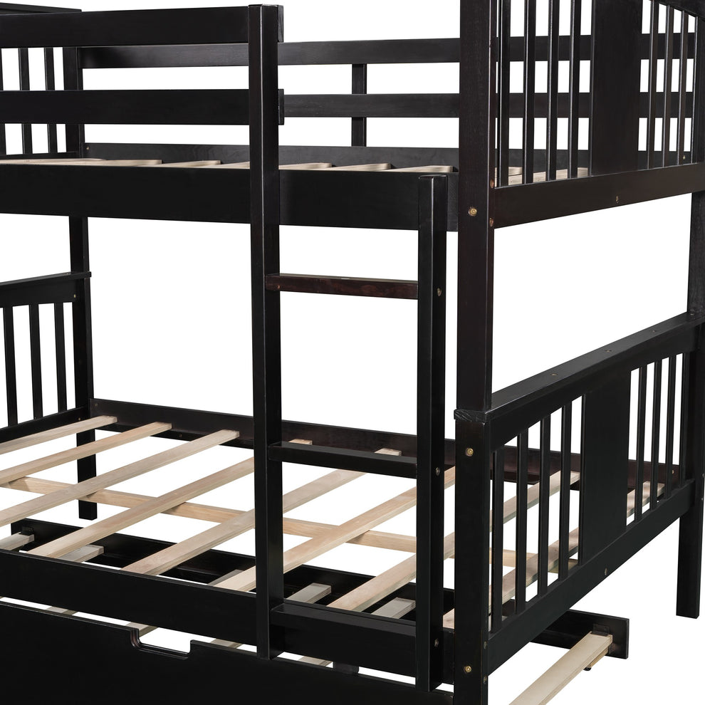 Brown Double Full Size Over Twin Trundle Bunk Bed By Homeroots | Beds | Modishstore - 9