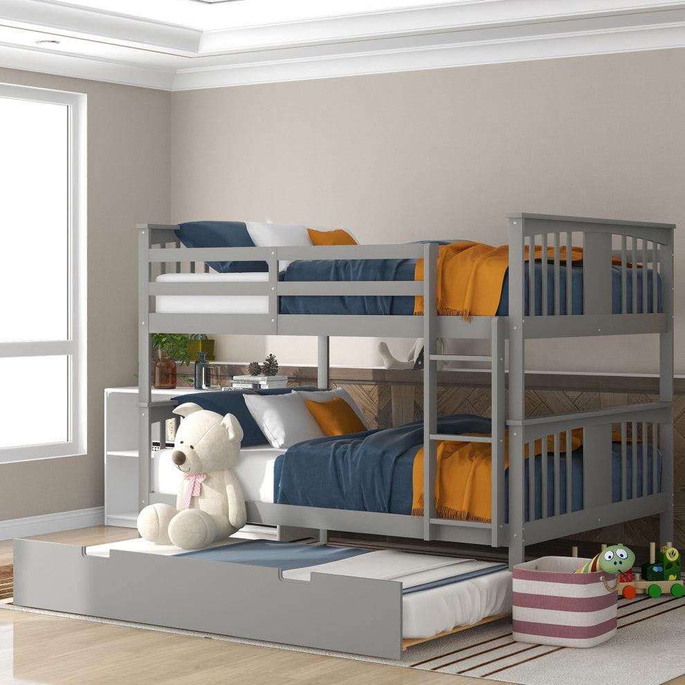 Brown Double Full Size Over Twin Trundle Bunk Bed By Homeroots | Beds | Modishstore - 10