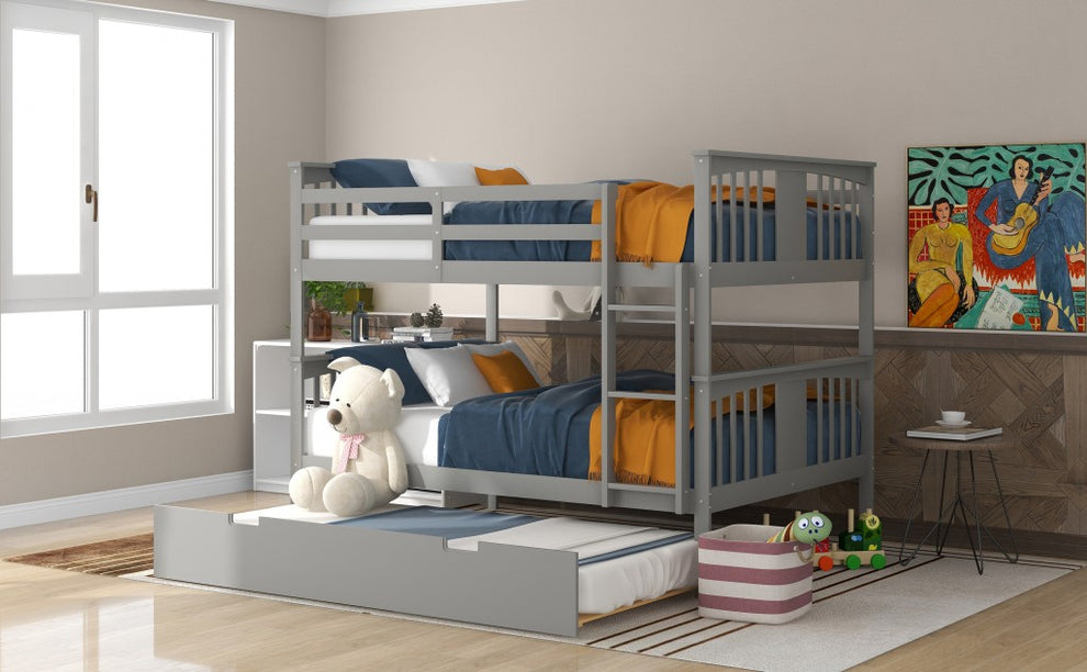 Brown Double Full Size Over Twin Trundle Bunk Bed By Homeroots | Beds | Modishstore - 12
