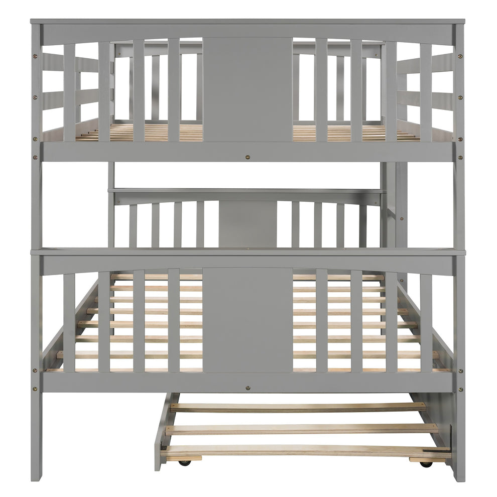 Brown Double Full Size Over Twin Trundle Bunk Bed By Homeroots | Beds | Modishstore - 15