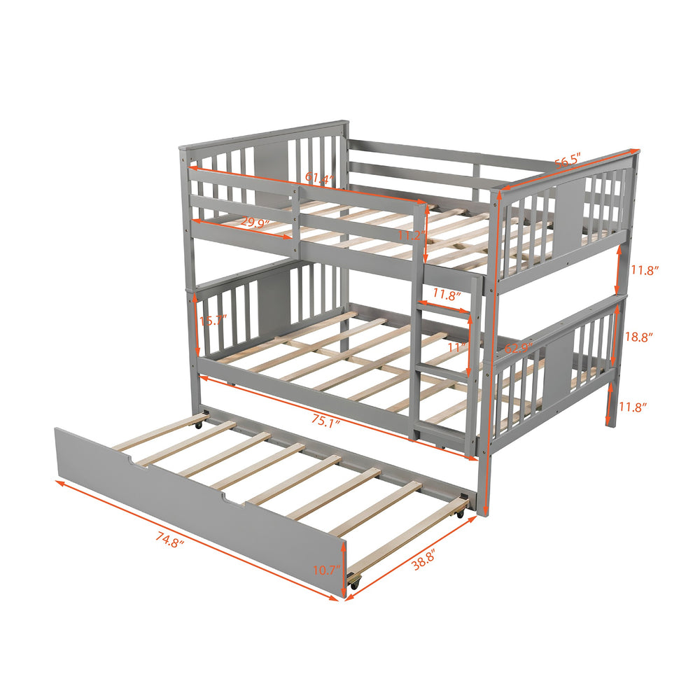 Brown Double Full Size Over Twin Trundle Bunk Bed By Homeroots | Beds | Modishstore - 16