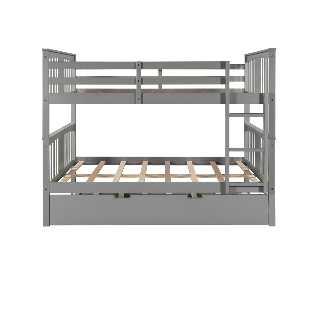 Brown Double Full Size Over Twin Trundle Bunk Bed By Homeroots | Beds | Modishstore - 17