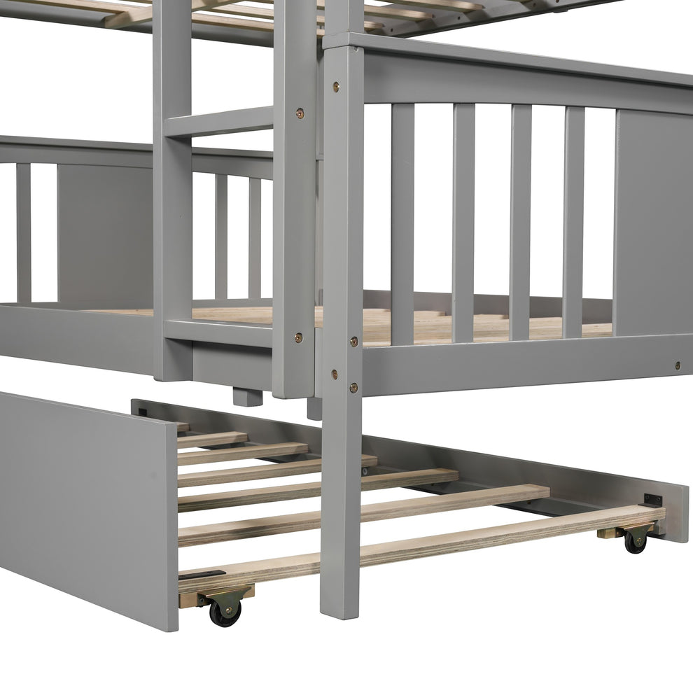 Brown Double Full Size Over Twin Trundle Bunk Bed By Homeroots | Beds | Modishstore - 18