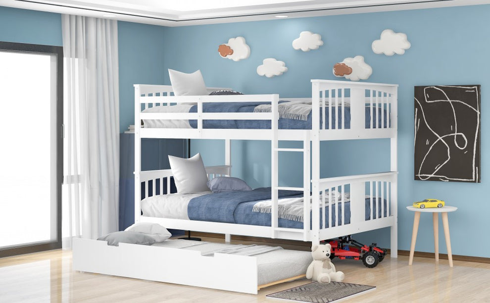 Brown Double Full Size Over Twin Trundle Bunk Bed By Homeroots | Beds | Modishstore - 21