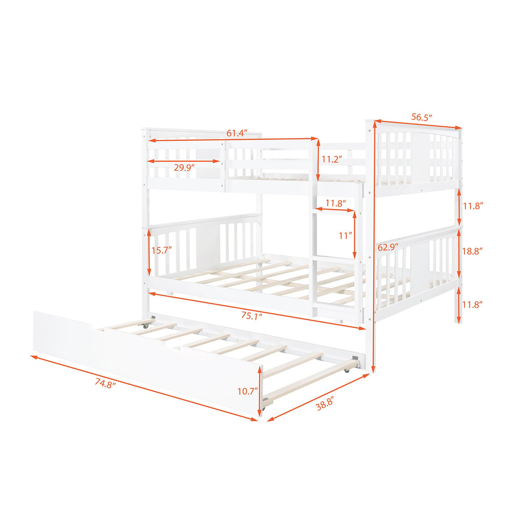 Brown Double Full Size Over Twin Trundle Bunk Bed By Homeroots | Beds | Modishstore - 25