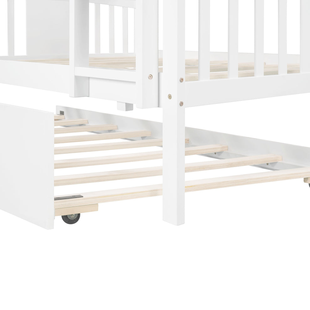 Brown Double Full Size Over Twin Trundle Bunk Bed By Homeroots | Beds | Modishstore - 26