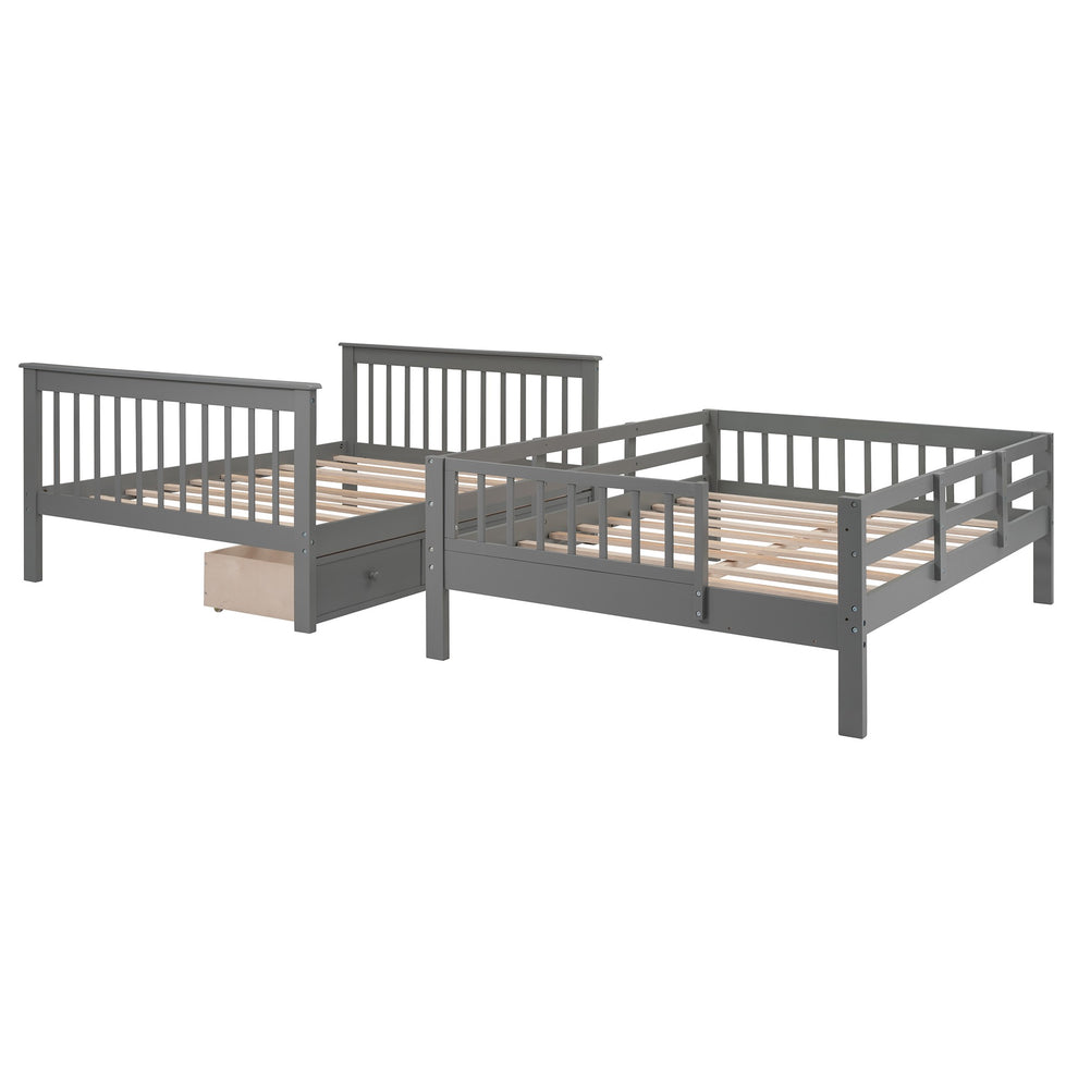 Gray Double Full Size Stairway Bunk Bed With Drawer By Homeroots | Beds | Modishstore - 6