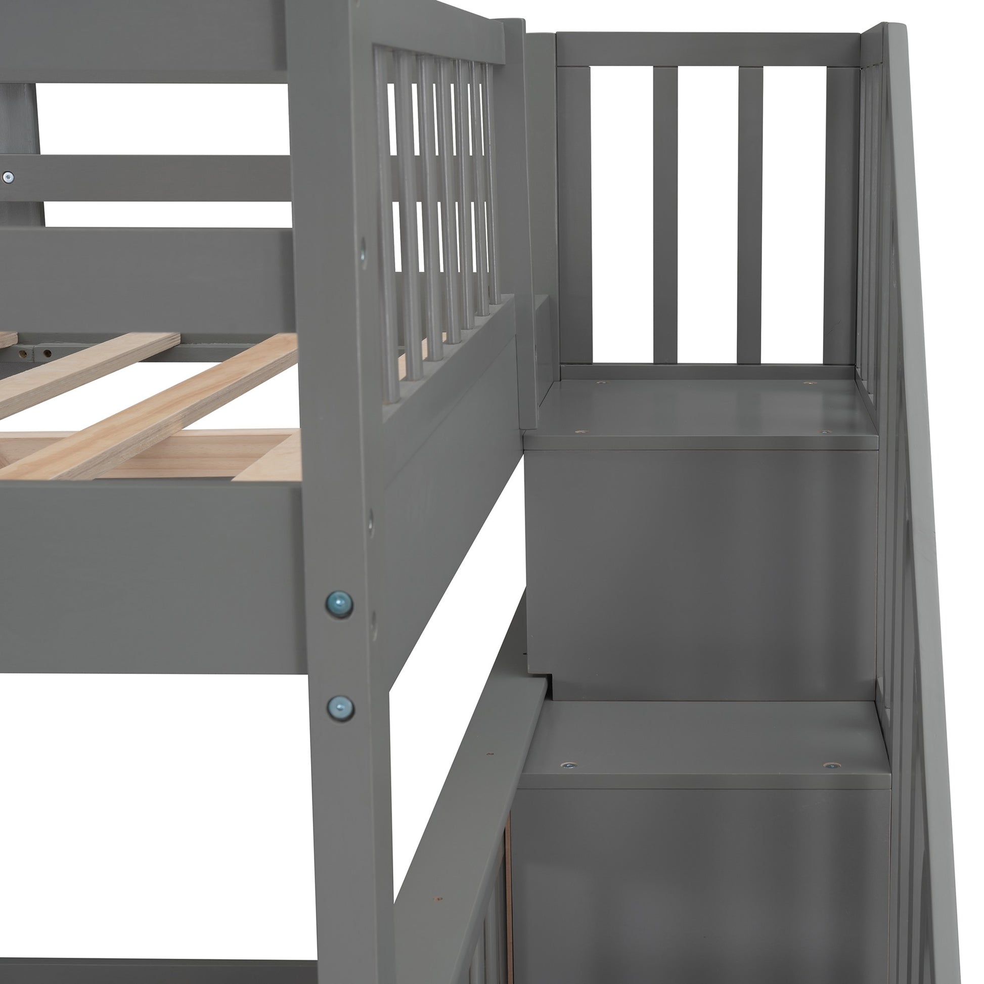 Gray Double Full Size Stairway Bunk Bed With Drawer By Homeroots | Beds | Modishstore - 9
