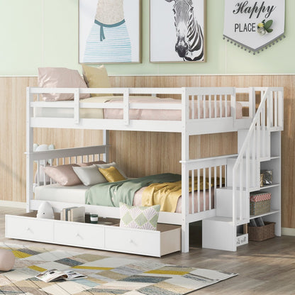 White Double Full Size Stairway Bunk Bed With Drawer By Homeroots | Beds | Modishstore