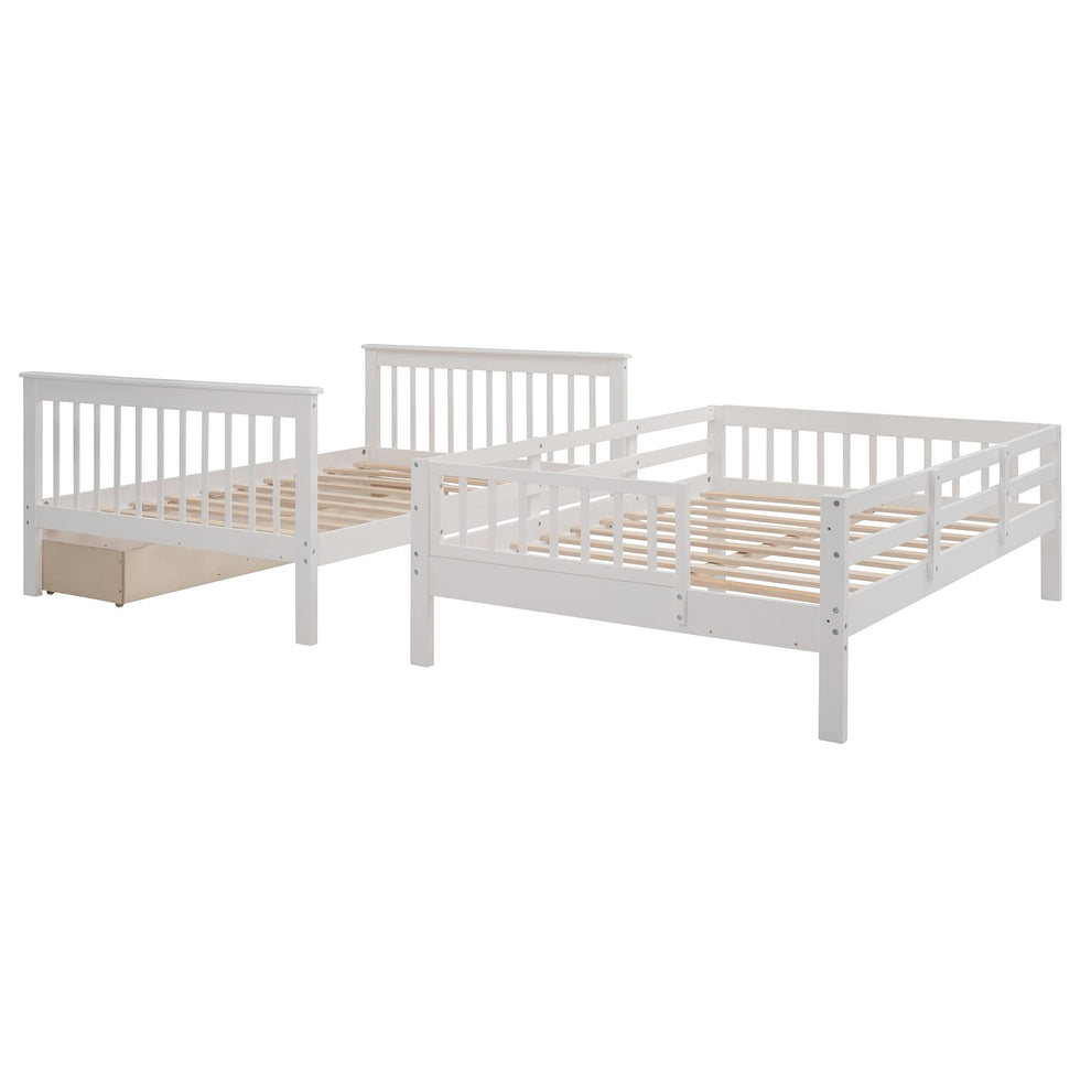 White Double Full Size Stairway Bunk Bed With Drawer By Homeroots | Beds | Modishstore - 9