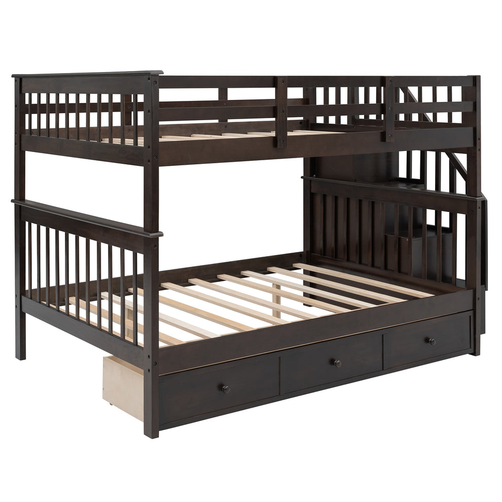 White Double Full Size Stairway Bunk Bed With Drawer By Homeroots | Beds | Modishstore - 15