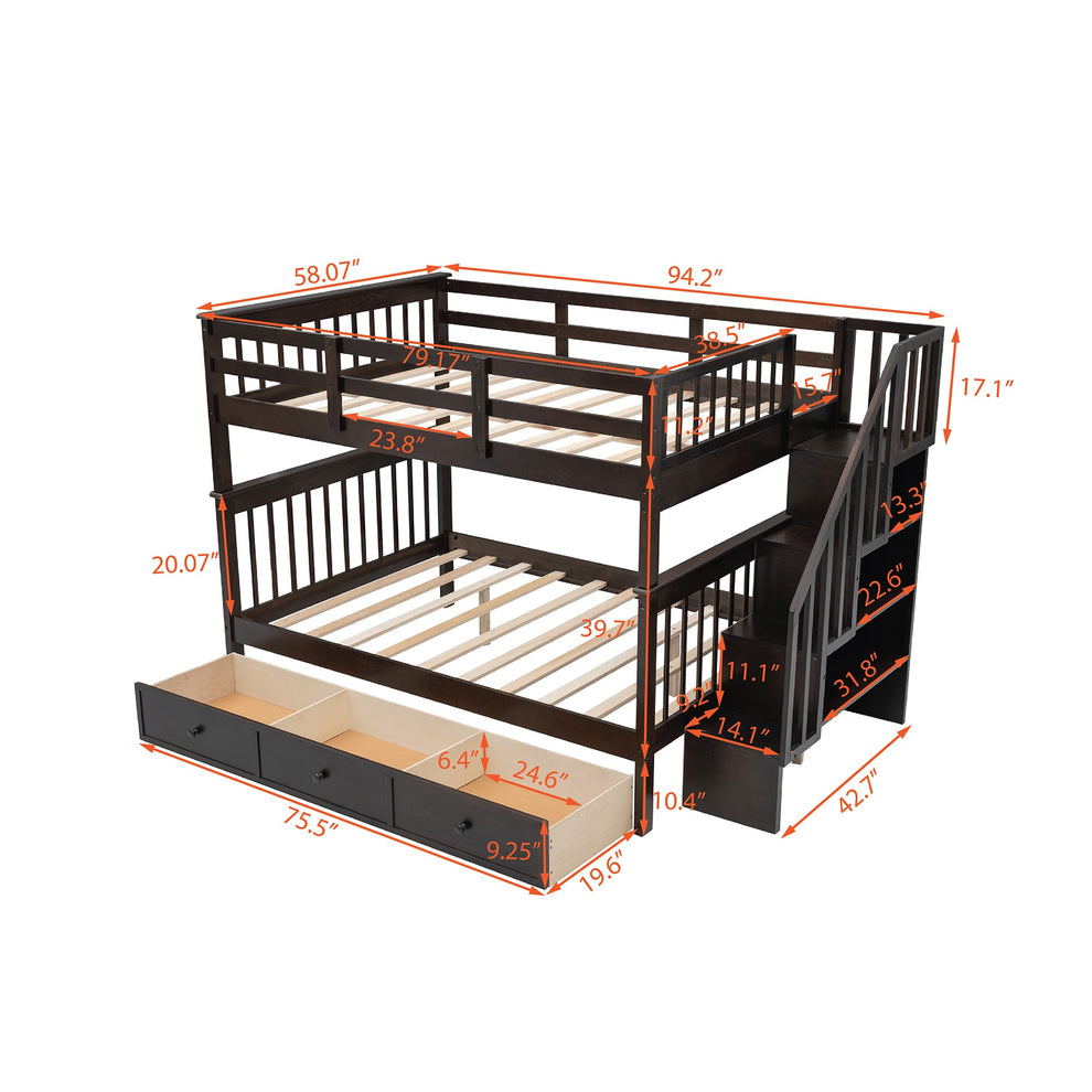 White Double Full Size Stairway Bunk Bed With Drawer By Homeroots | Beds | Modishstore - 16