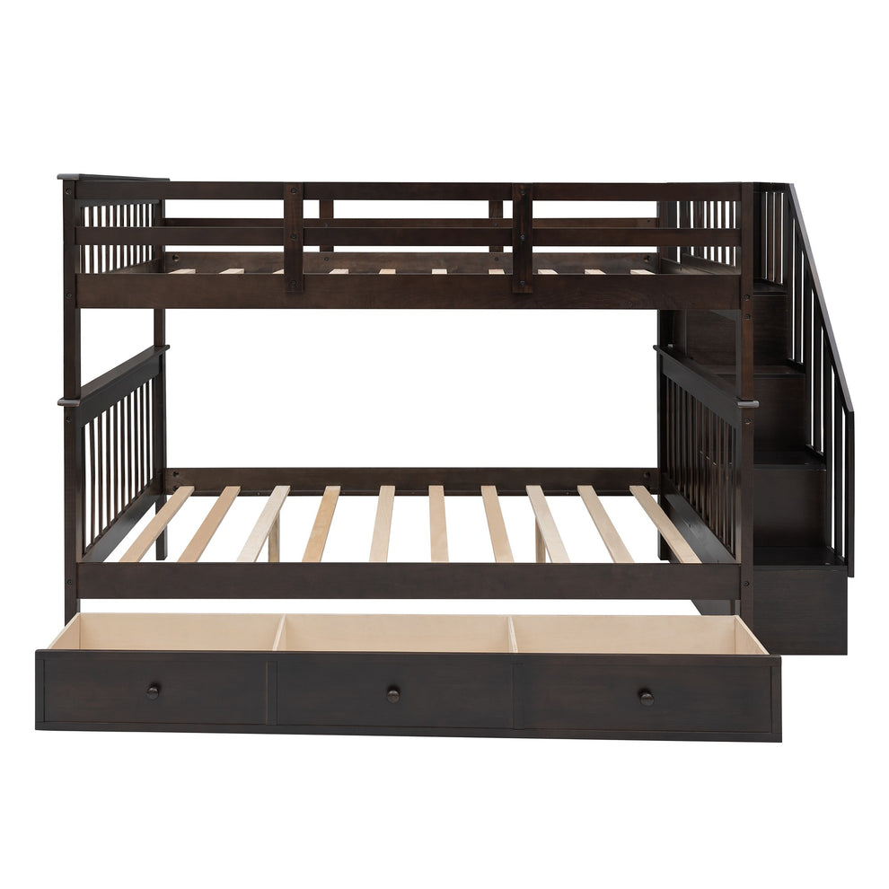 White Double Full Size Stairway Bunk Bed With Drawer By Homeroots | Beds | Modishstore - 17