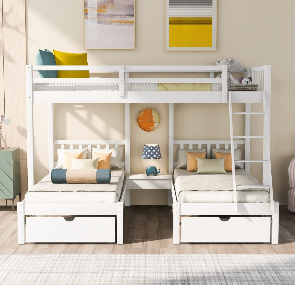 White Full Over Two Twins Triple Bunk Bed By Homeroots | Beds | Modishstore - 2