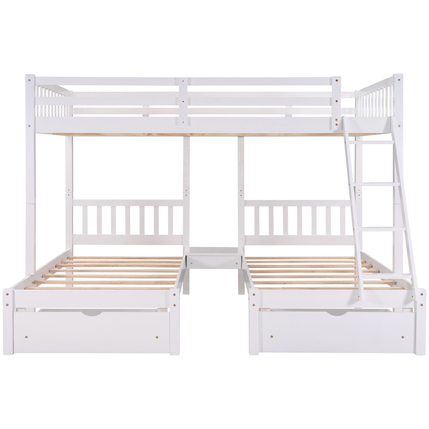 White Full Over Two Twins Triple Bunk Bed By Homeroots | Beds | Modishstore - 6