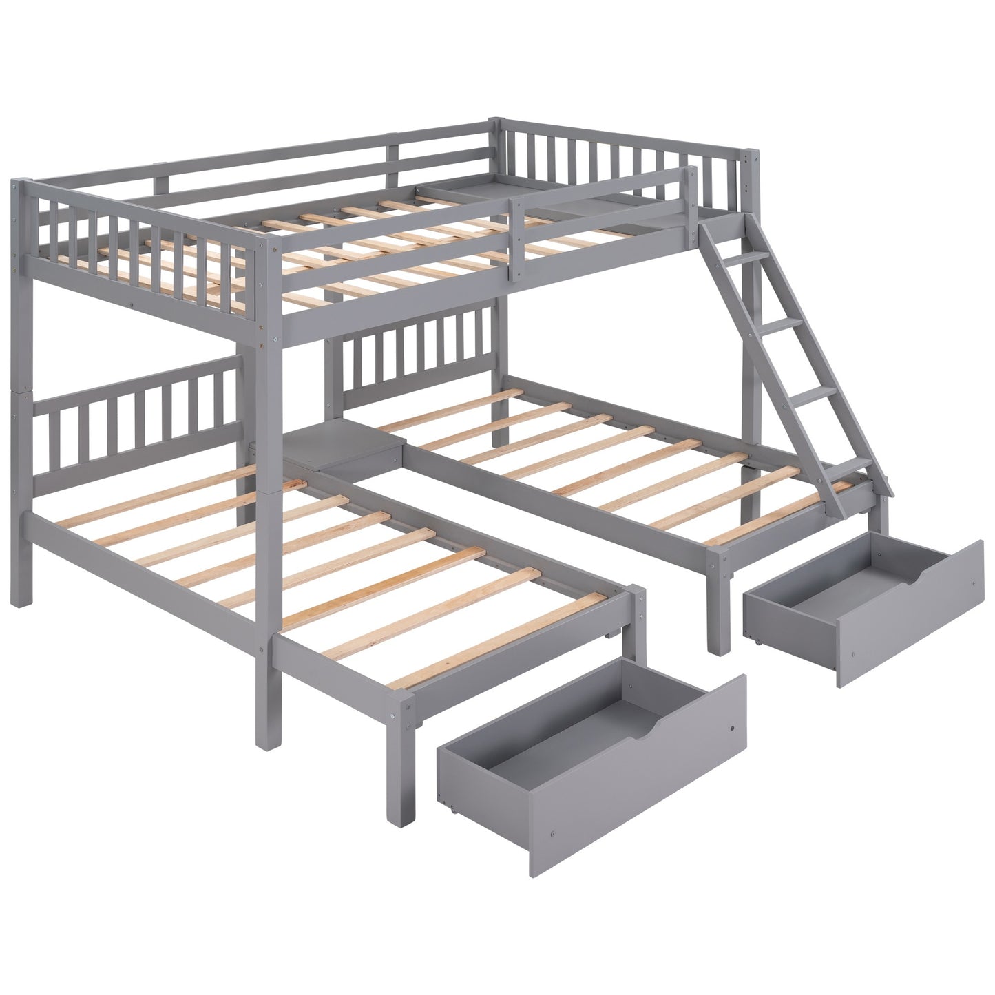White Full Over Two Twins Triple Bunk Bed By Homeroots | Beds | Modishstore - 16