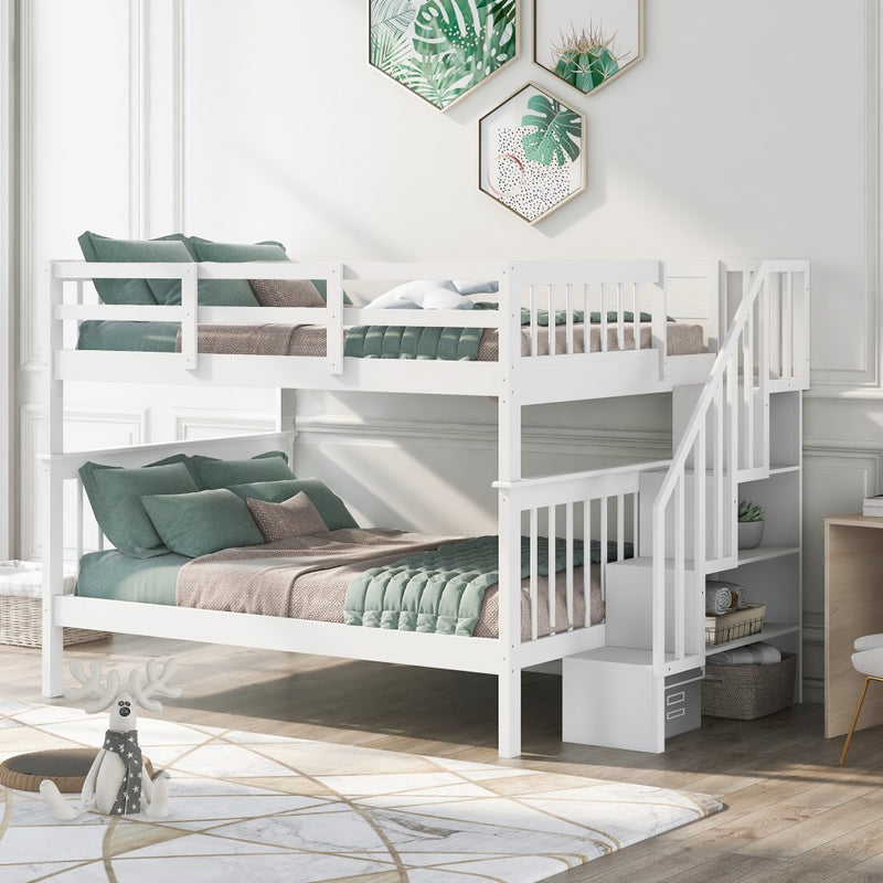 White Double Full Size Stairway Bunk Bed By Homeroots | Beds | Modishstore