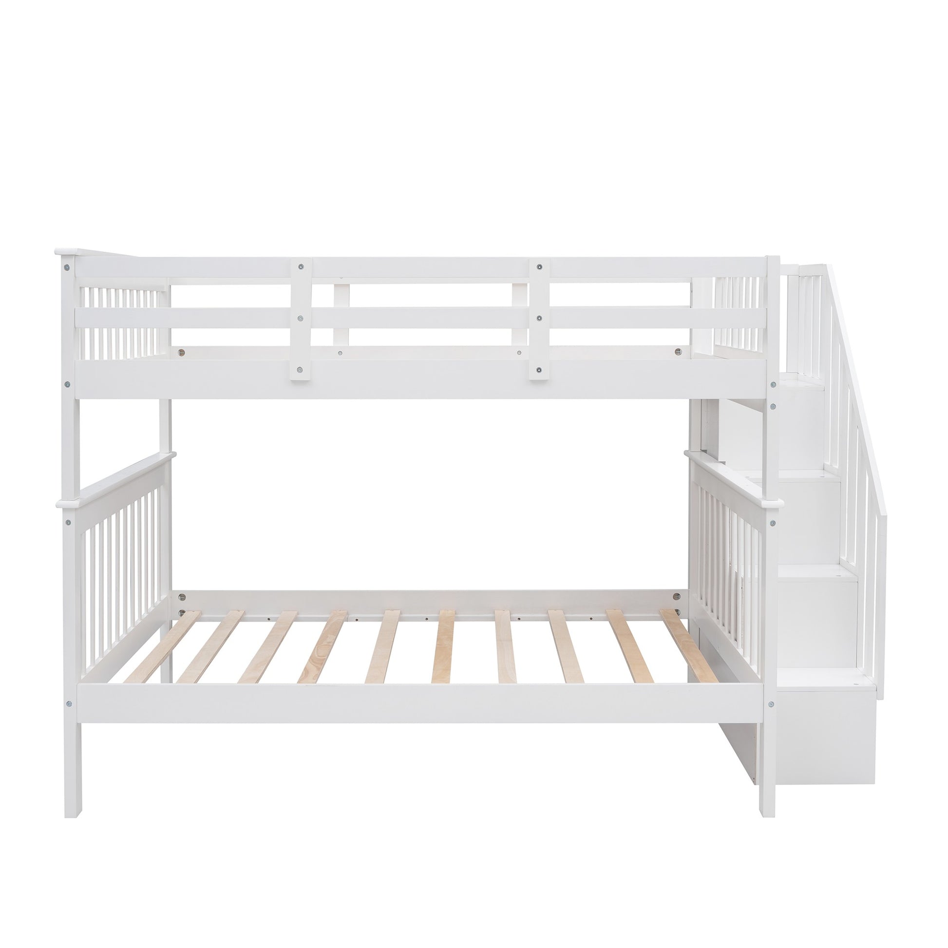 White Double Full Size Stairway Bunk Bed By Homeroots | Beds | Modishstore - 4