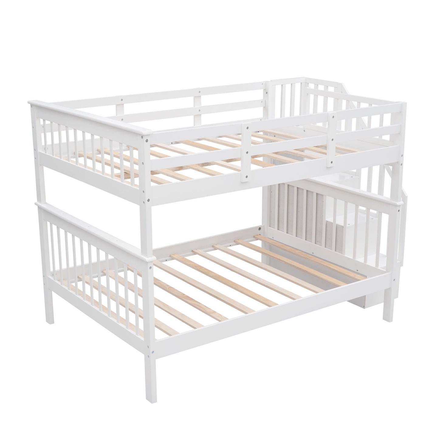 White Double Full Size Stairway Bunk Bed By Homeroots | Beds | Modishstore - 5