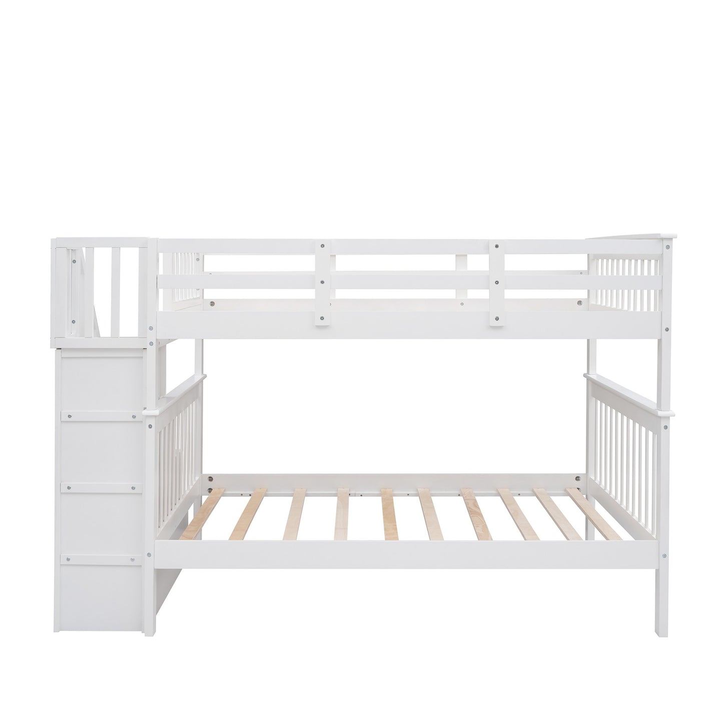White Double Full Size Stairway Bunk Bed By Homeroots | Beds | Modishstore - 8